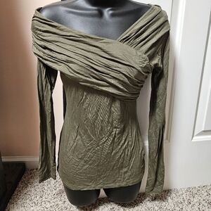 Stylish Olive Off-Shoulder Long Sleeve Top by VENUS